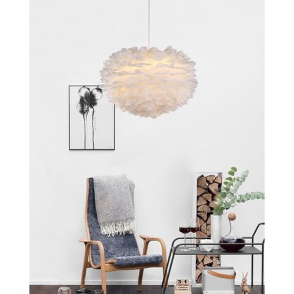 Hvit fjær anheng lysekrone 30CM E27 40W for barn