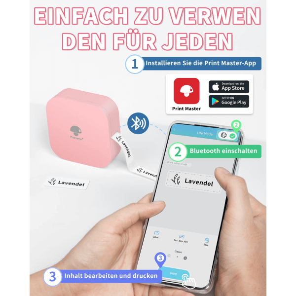Bluetooth-etiketprinter, mærkningsenhed selvklæbende kompatibel med iOS Android, bærbar mini-etikettenhed til hjemmekontor skoleetikettering