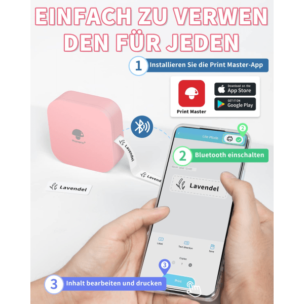 Bluetooth-etikettskriver, merkeenhet selvklebende kompatibel med iOS Android, bærbar minietikettenhet for hjemmekontor skolemerking