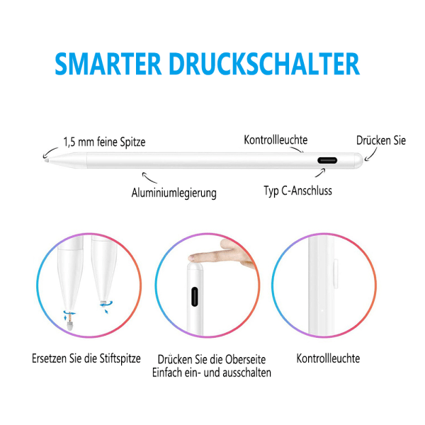 Stylus Pen til iPad, Højpræcisions Palm Rejection Pen Kompatibel med iPad Pro (11"/12.9"), iPad 6./7./8. Gen, iPad Air 3. og 4. Gen, iPad Mini