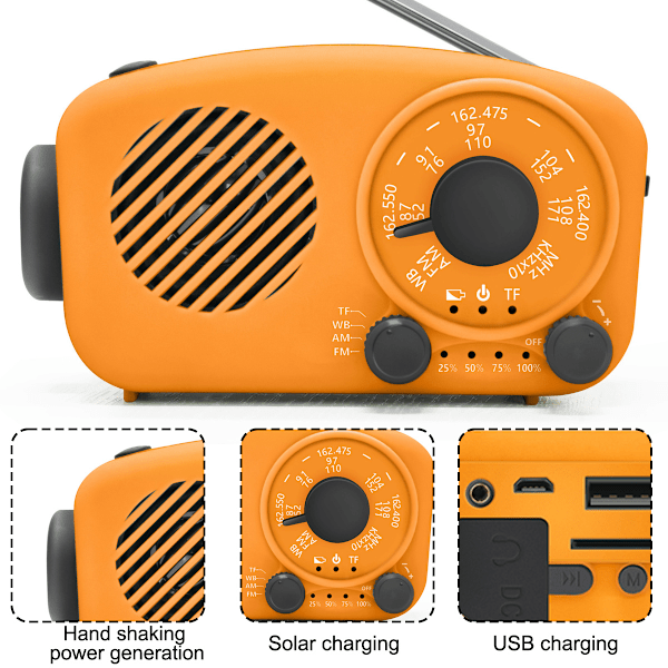 Solcelledrevet nødvejrshåndsvingradio, bærbar selvdrevet NOAA AM/FM-radioer