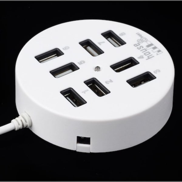 USB-hubb, 8 portar, vit