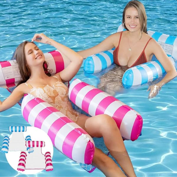 2-piece Inflatable Floating Hammock Set. 4-in-1 Inflatable Pool Hammock. Reclining Water Float with Manual Air Pump[C]