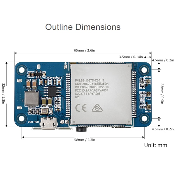 SIM7600GH 4G HAT 4G 3G 2G Stöd GNSS Positionering Global Frekvensband Datortillbehör för Raspberry Pi