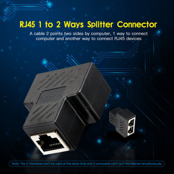 RJ45 Splitter Adapter 1 til 2 Port Hunnkontakt for Ethernet