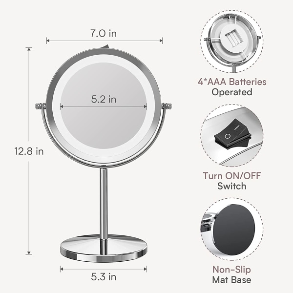 Lighted Makeup Mirror, 10x Magnifying Double Sided LED Vanity