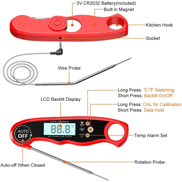 Cocoda kötttermometer grilltermometer, LCD digital