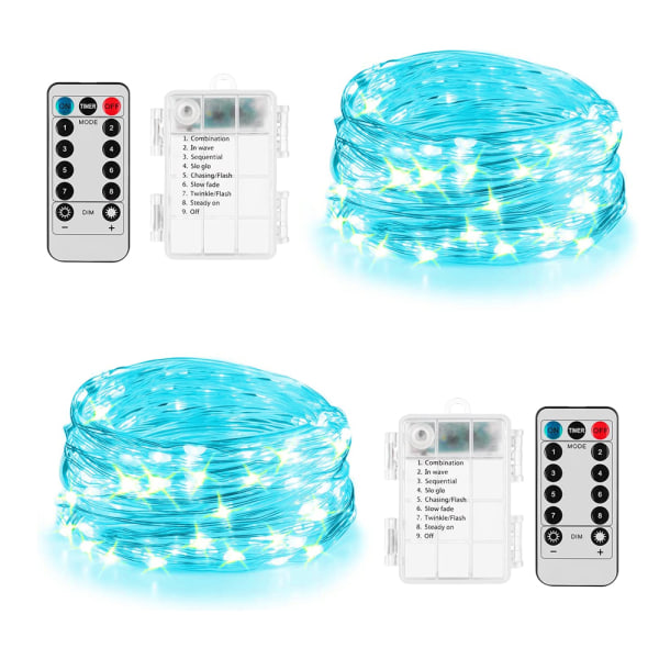 2 Pack 16ft 50 LED Fairy Lights Batteridriven jul, Garde blue