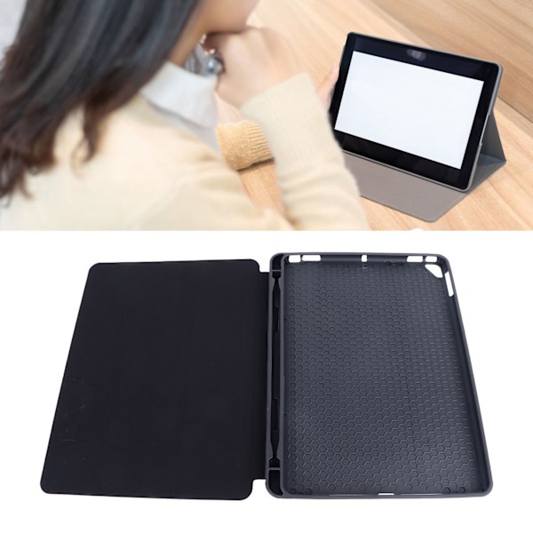 Tablet Case Black Soft TPU Precise Cutouts Pencil Holder Multi Angle Support Case for IOS Tablet 10.2in 10.5in