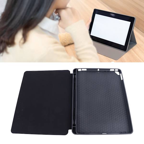 Tablet Etui Sort Blød TPU Præcise Udskæringer Blyantholder Multi Vinkel Støtte Etui til IOS Tablet 10.2in 10.5in