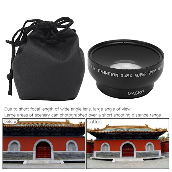 JSR‑1156 Advanced 46MM 0.45X Wide Angle Macro Lens Fit for All 46MM Diameter Camera Lenses