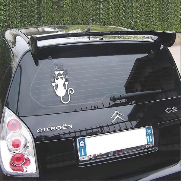 Funny Cute Black and White Cat Shaped Car Decals Falling with Cat Scratch Marks - Set of 2 Decals Cat