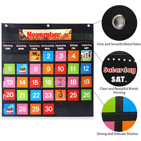 Sort Månedskalender Lommekort med 88 Kort, Sort