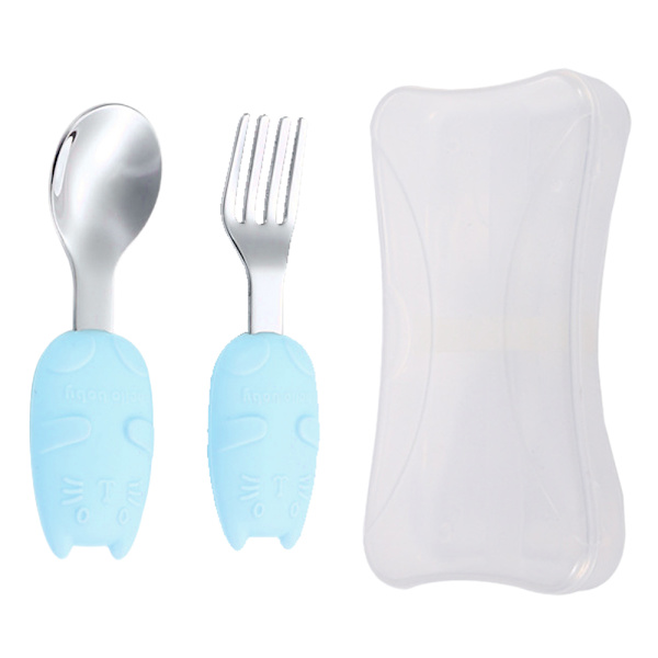 Baby Gaffel og Skje Sett，Silikon og Rustfritt Stål Barn og