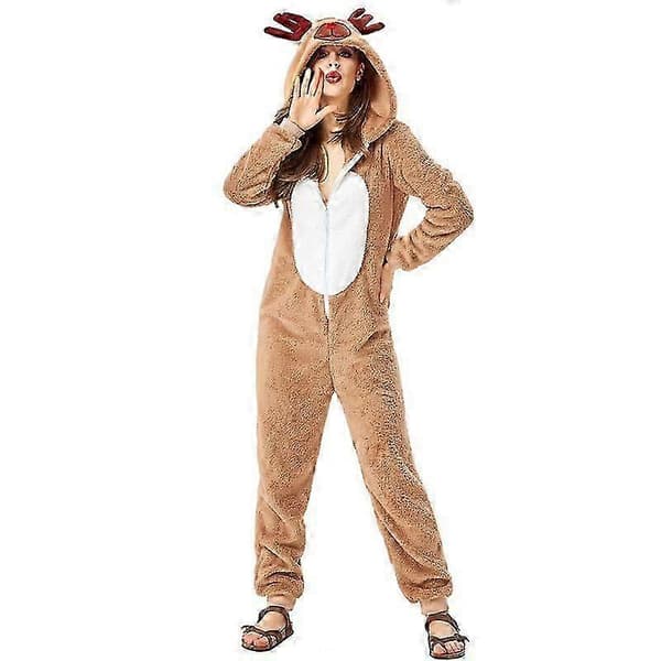 Jumpsuit med rensdyrhætte til kvinder Halloween julekostume L