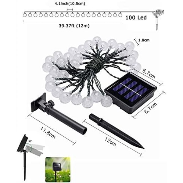 100 LED solcellelysslynge med 8 lysmoduser for innendørs og utendørs 10m