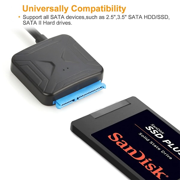 USB 3.0 til Sata harddisk kabel + Amerikansk standard strømforsyning