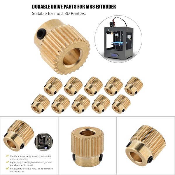 10 st 3D-skrivartillbehör Högkvalitativ drivväxel i mässing för MK7 MK8 Extruder 26 tänder