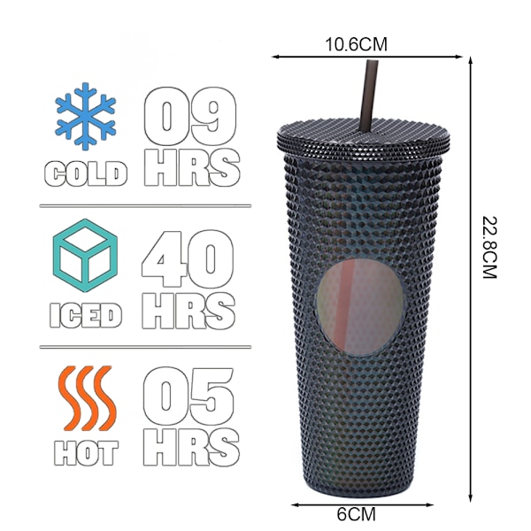 710 ml plastkopp med lokk og sugerør, gjenbrukbar iskaffe kopp, smoothie kopp, transparent laser kopp