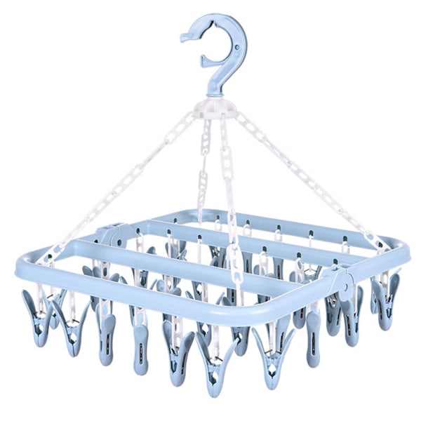 32 Clip Folding Hanger 360 Degree Rotation Household Laundry Clip Rack with Windproof Lock Drying Rack Blue