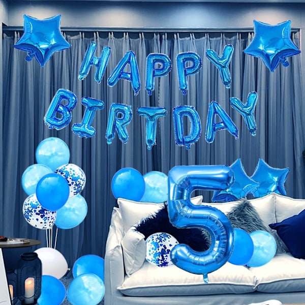 Grattis på födelsedagen Banner Vimplar Blå Fest Ballonger Konfetti Latex Ballong Fest Födelsedag Banner Dekorationer