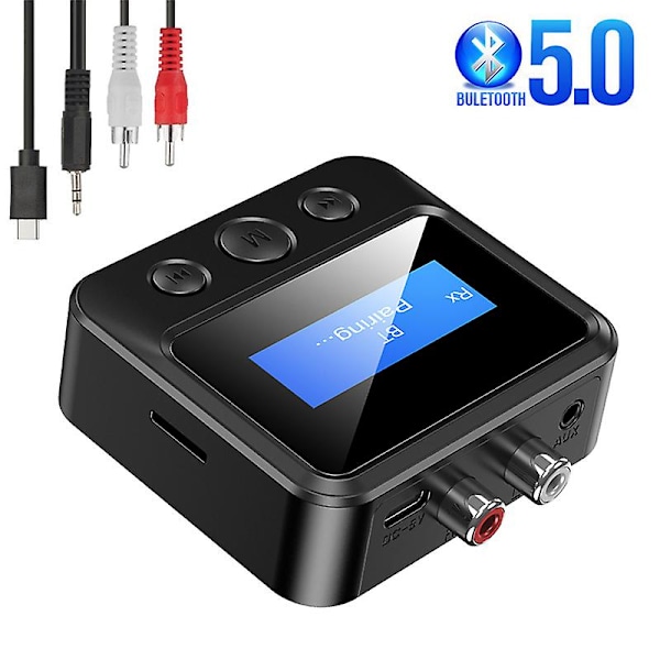 Bluetooth 5.0 Audio Sender Mottaker Lcd Display Rca 3.5mm Aux Usb Stereo Trådløs Adapter For Bil Pc Tv Hodetelefoner