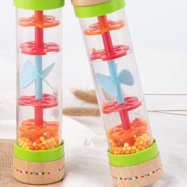 Baby Rainmaker Regnstav Simulation Trä Regnbåge Skallra Rainmaker Leksak Regndroppar Musikinstrument Färgglad Regnljud Cylinder