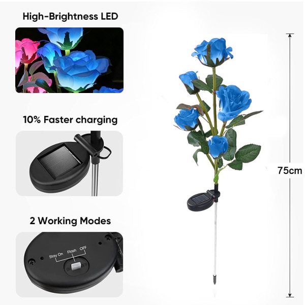 [5 Blomster] Solcelledrevne Rosehage Stake Lights, til Utendørs