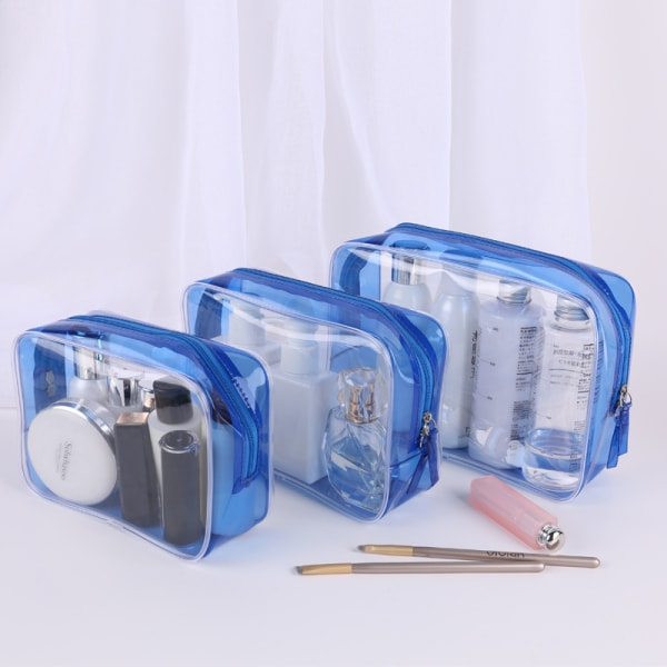 3-pack genomskinlig toalettväska, kosmetisk förvaringsväska, TSA-godkänd