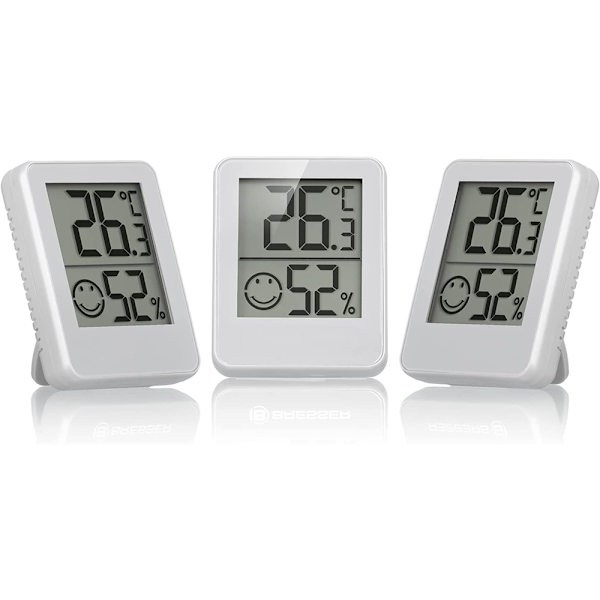 ThermoPro TP49W-3 Digital Mini Termo-Hygrometer Termometer Rum Termometer 3 Indendørs Temperatur og Fugtighedsmåler med Smiley Indikator