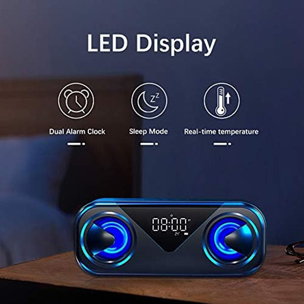 H9 Bluetooth-högtalare Dubbelhögtalare Temperaturdisplay U-disk Uppspelning Trådlös högtalare med väckarklocka för hem och skrivbord Svart