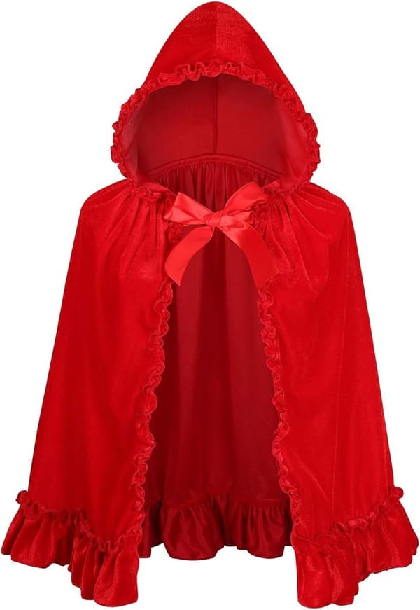 Rød blondekappe med volanger til Halloween, kort modell, 80 cm