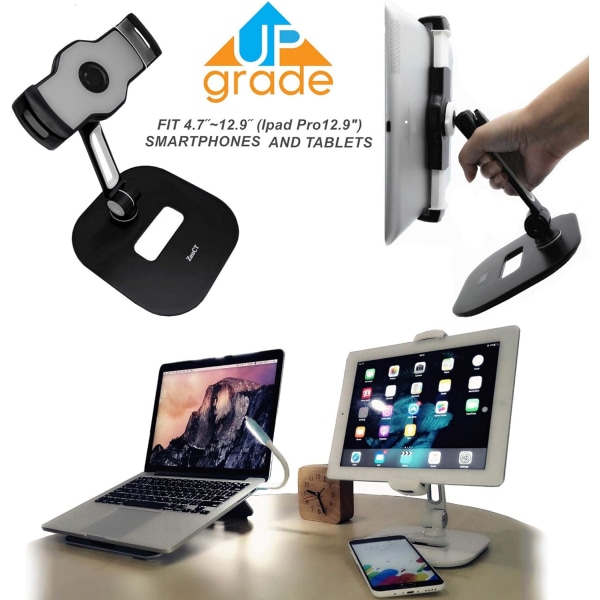 Nettbrettholder, Universal iPad-stativ 360° rotasjon for iPad Pro Air Mini, Samsung Galaxy Tab, Kindle, smarttelefoner og nettbrett fra 4,7 til 12,9 tommer -