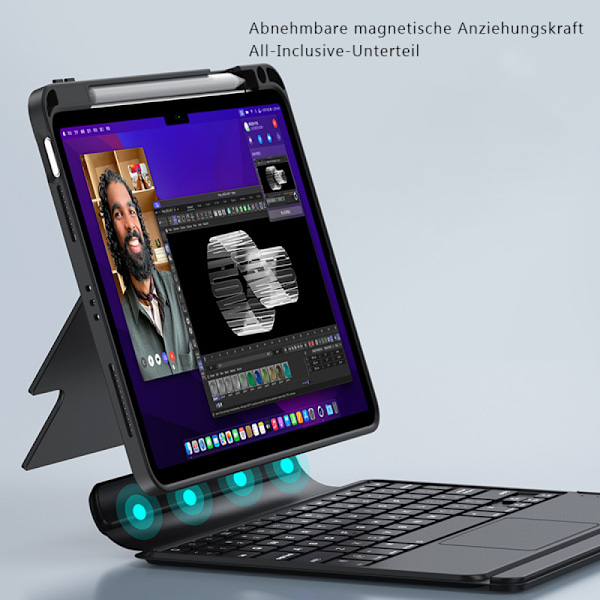 Tangentbord för nya iPad Pro 12.9 2021/2020/2018, QWERTY bakgrundsbelyst trådlöst Bluetooth-tangentbordsfodral för iPad pro 12.9 tum 5:e/4:e generationen/3:e generationen