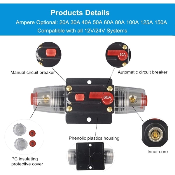 30A 40A 50A 60A 80A 100A 150A Audio Circuit Breaker Auto Car Ste