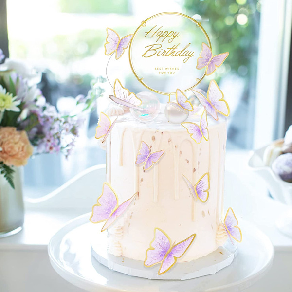 40 stk sommerfuglkakepynt dekorasjoner, festartikler for dekorering av babyshower bursdag blandet størrelse