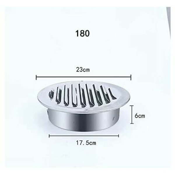 Rund ventilationsgaller i rostfritt stål, väggmonterad ventilationsgaller med skyddsnät, luftutlopp för köksfläkt och avgassslang - 180 mm