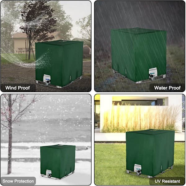Vesisäiliön kansi, pölyä ja UV-säteilyä kestävä, suojapeite, suojapeite, sopii 1000 litran IBC-säiliöön (120 x 100 x 116 cm vihreä) - vesisäiliö ei sisälly