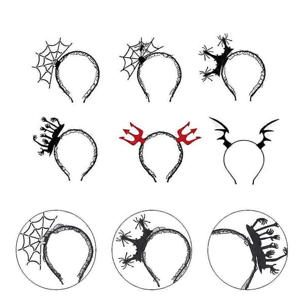 Halloween Edderkop Hårbånd til Cosplay 6 Stk. Sorte Filthår Tilbehør