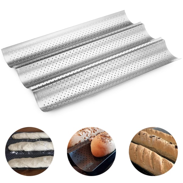 Nonstick Perforated Baguette Pan for French Bread Baking Wave