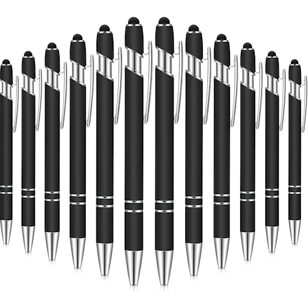 12 st kulspetspennor med stylusspets, 1,0 mm svart bläck metall
