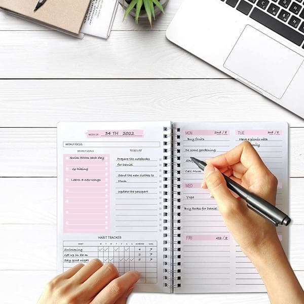 Weekly Planner Notebook, Undated A5 Planner Notebook Daily Planner To Do List Diary, Weekly Goal Planner with Habit Tracker
