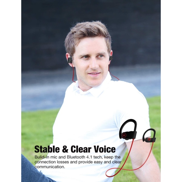 Bluetooth hörlurar, trådlösa hörlurar IPX7 Vattentät Sport Ea Red