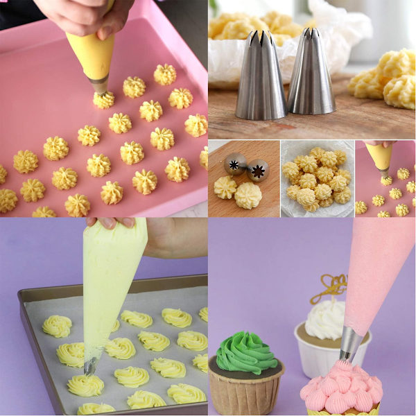 Kakedekorasjonsutstyr 24 profesjonelle rustfrie stål DIY frosting gjenbrukbare koblinger og oppbevaringsbokser