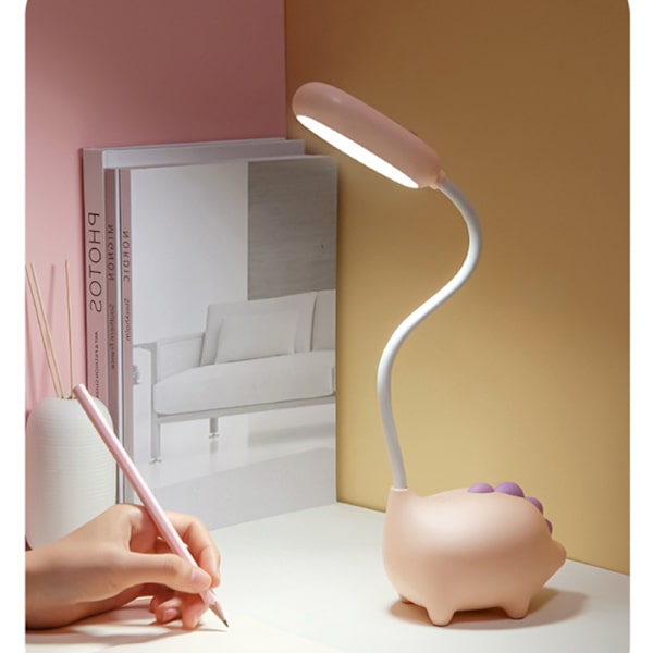LED Dinosaur Bordlampe USB Oppladbar Dimbar Sengelampe - Rosa