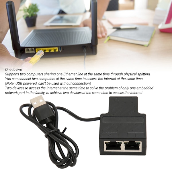 100Mbps Ethernet Splitter RJ45 1 till 2 Hög Hastighet Ethernet Splitter Adapter med USB Strömkabel