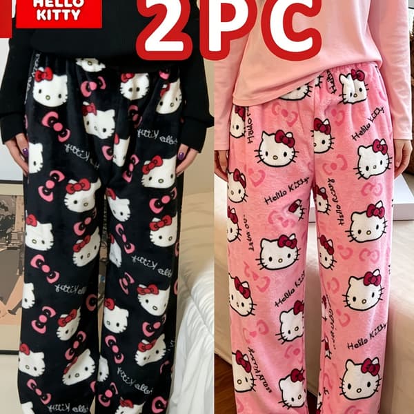 Dameforede flannelpyjamasbukser til vinter, maskinvaskbare, uden pilling eller deformation, elastisk vidde ben design for at forlænge benene, Black+Light pink L