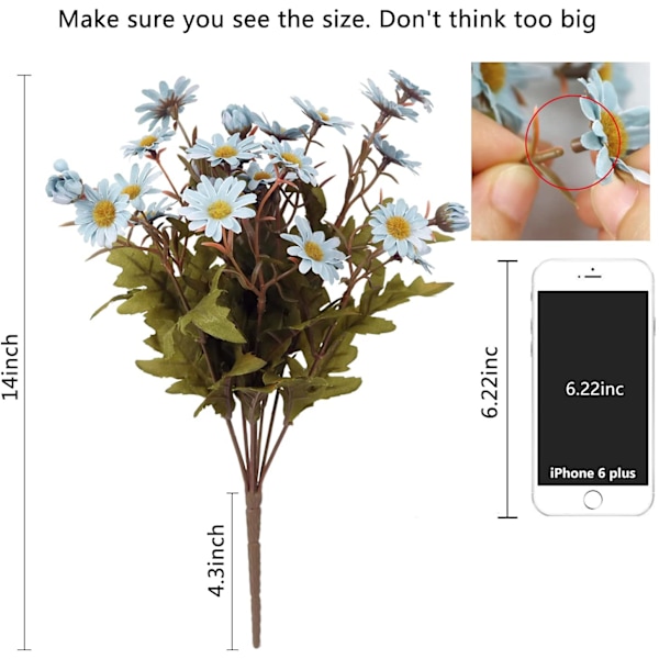2 pakke kunstige blomster, kunstige tusindfryd blomster bulk lange