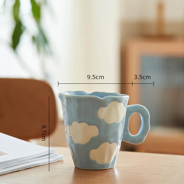 Ceramic Coffee Cup, Cute Cappuccino Cup with Handle, 300ml Hand-Painted Irregular Breakfast Oatmeal Cup Creative Tea Milk Cup