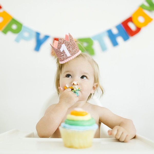 Glitterkrone for 1-årsdag, Første bursdagskrone, Gave til jente eller gutt, Fotoboksrekvisitter, 1-årsdagsfestlue